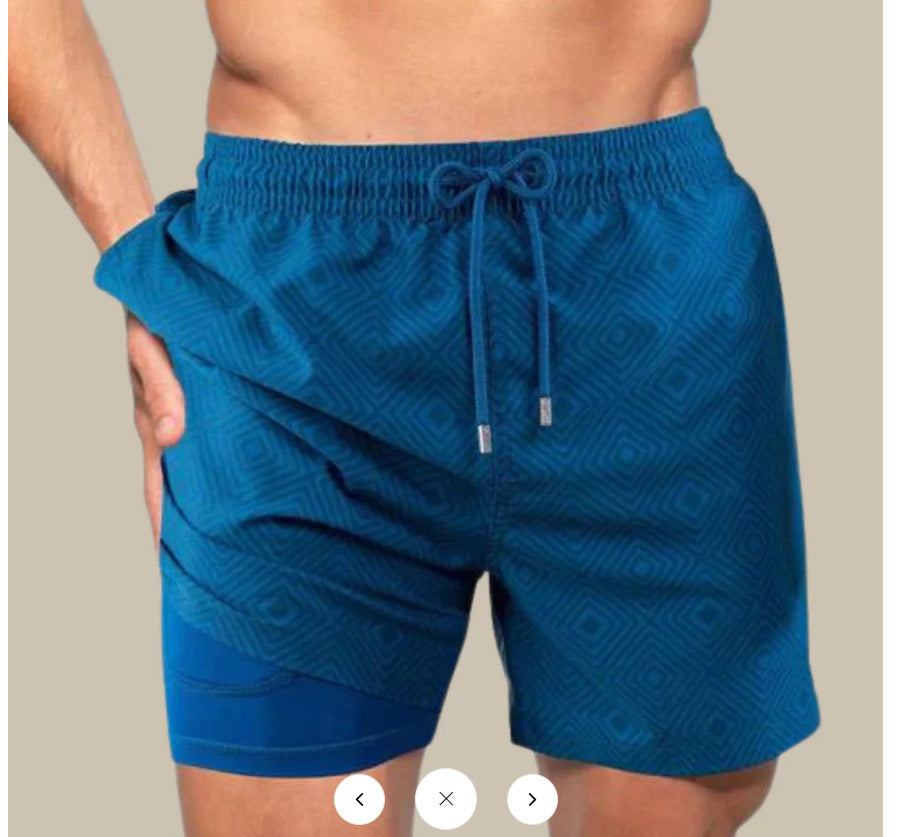 Mens Double-layer Beach Shorts