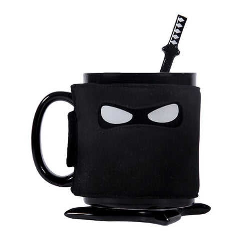 Stealth Ninja Mug Gift Set (with Sword Stirrer + Ninja Star Coaster)