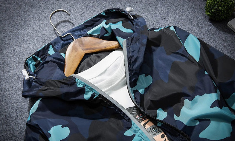 Men’s Camo Hooded Jacket – Lightweight Zip-Up Windbreaker (Spring/Autumn)