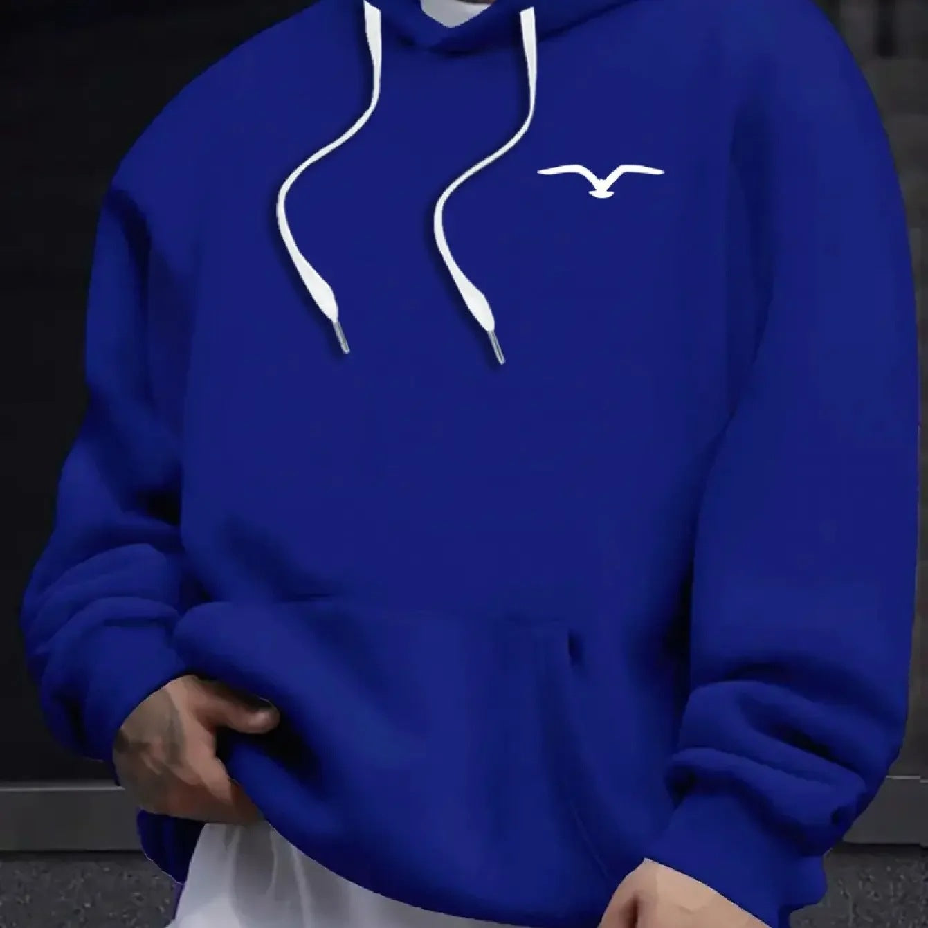 Mens Casual Bird Print Hoodie | Long Sleeve Pullover