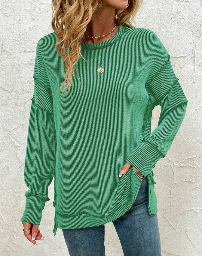 Split-front Long-sleeve Loose-fitting Sweatshirt Hoodie