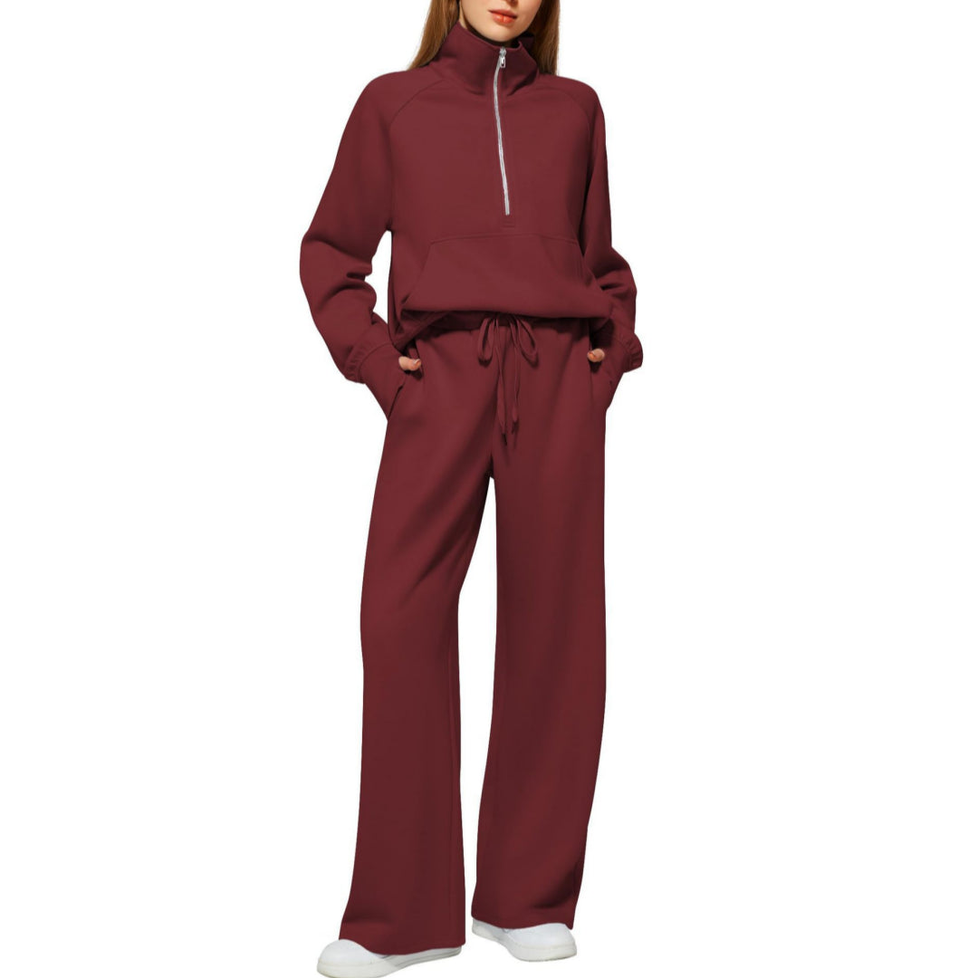 Half Zip Long Sleeve Sweatshirt And Wide Leg Pants