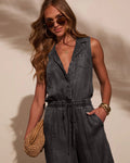 Womens Casual Washed Lightweight Denim Jumpsuit