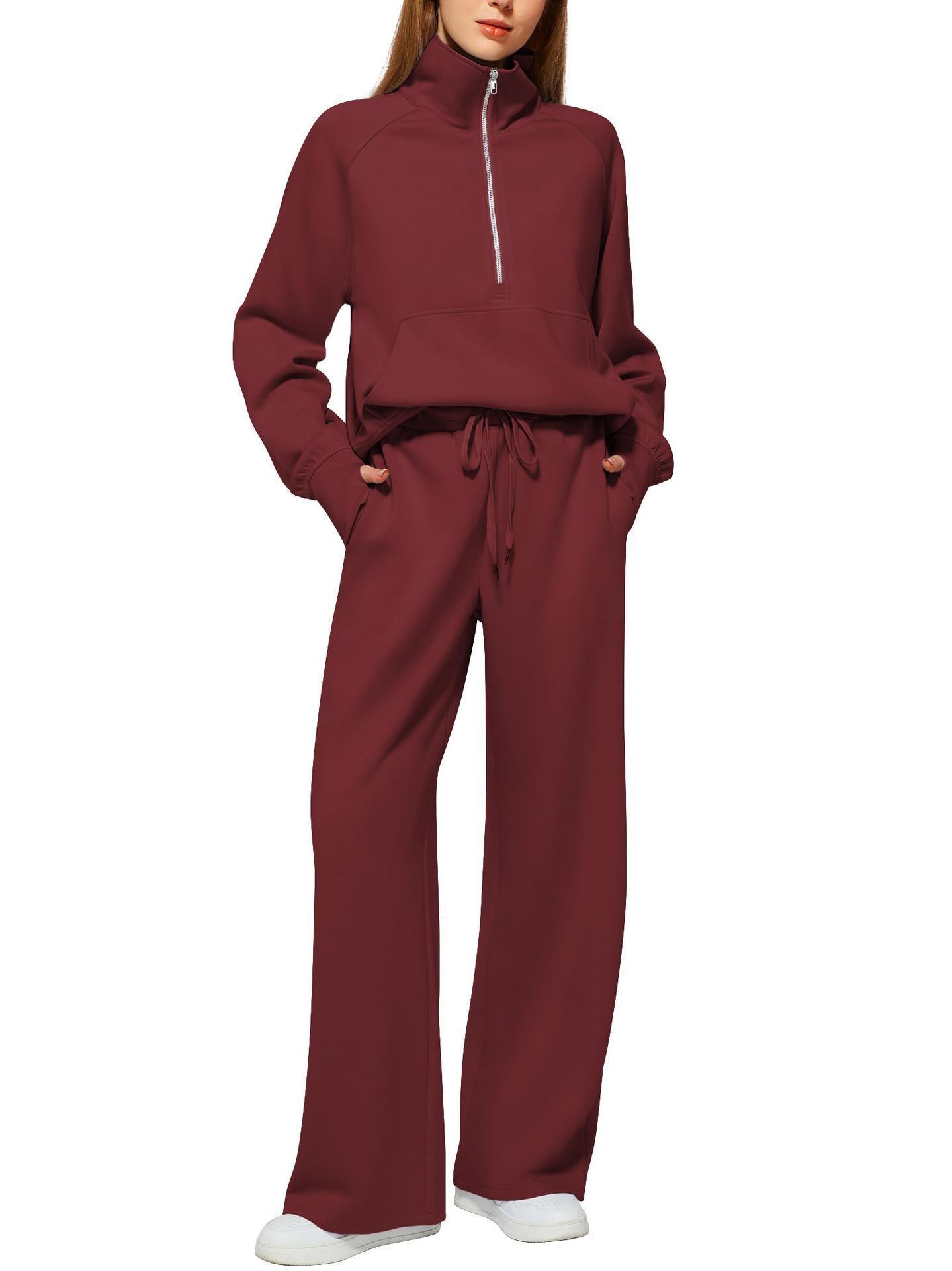 Half Zip Long Sleeve Sweatshirt And Wide Leg Pants