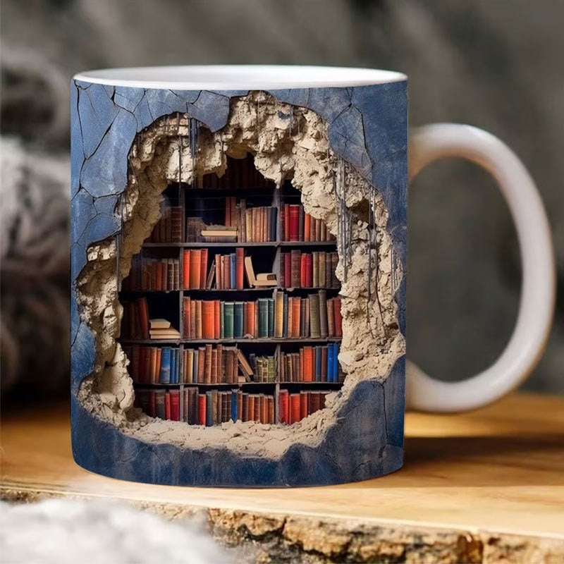 3D Book Shelf Ceramic Mugs
