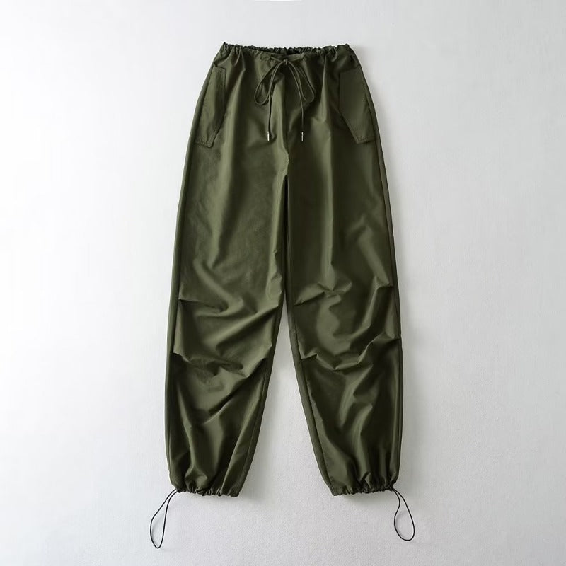 Summer New Thin Baggy Straight Trousers Waist Belt Paper Bag Pants High-waisted Trousers Drawstring Casual Pants