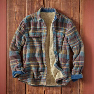 Men's Plaid Fuzzy Long-Sleeve Shirt Jacket