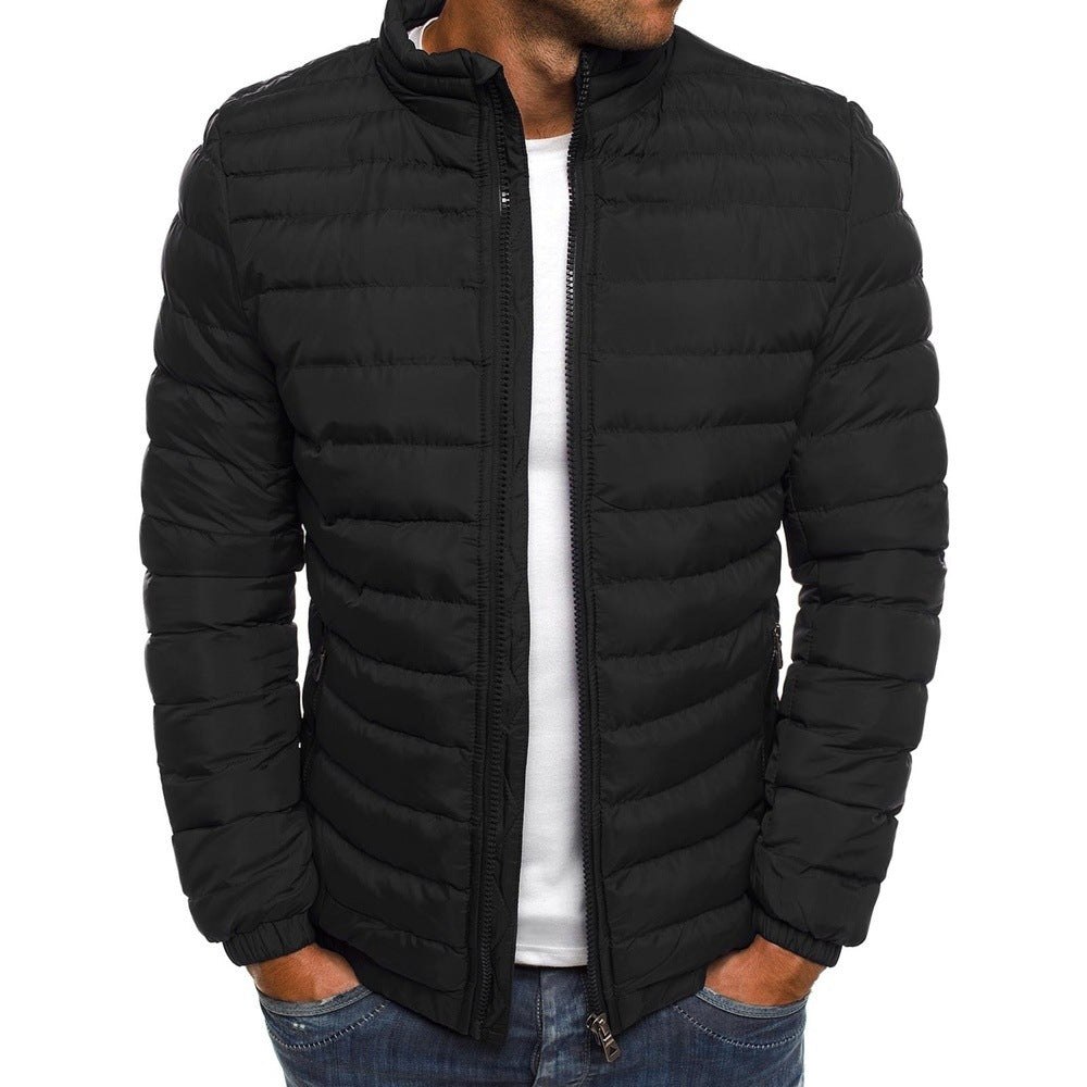 Men Jacket Zipper Solid Color Long Sleeves Coldproof Coat