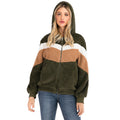 Women’s Teddy Fleece Jacket | Faux Fur Colour Block Hooded Coat