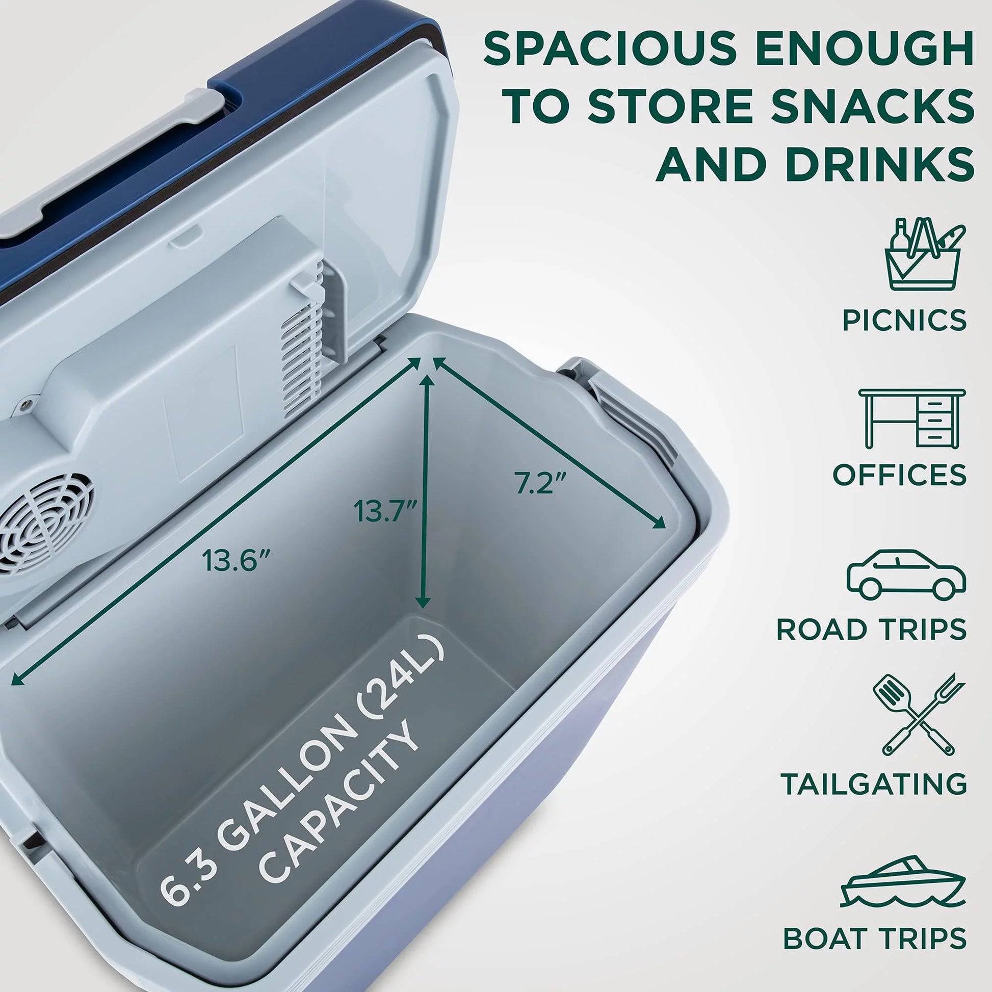 Electric Cooler & Warmer, 24 L Portable Thermoelectric 12 Volt Cooler with Handle - Blue