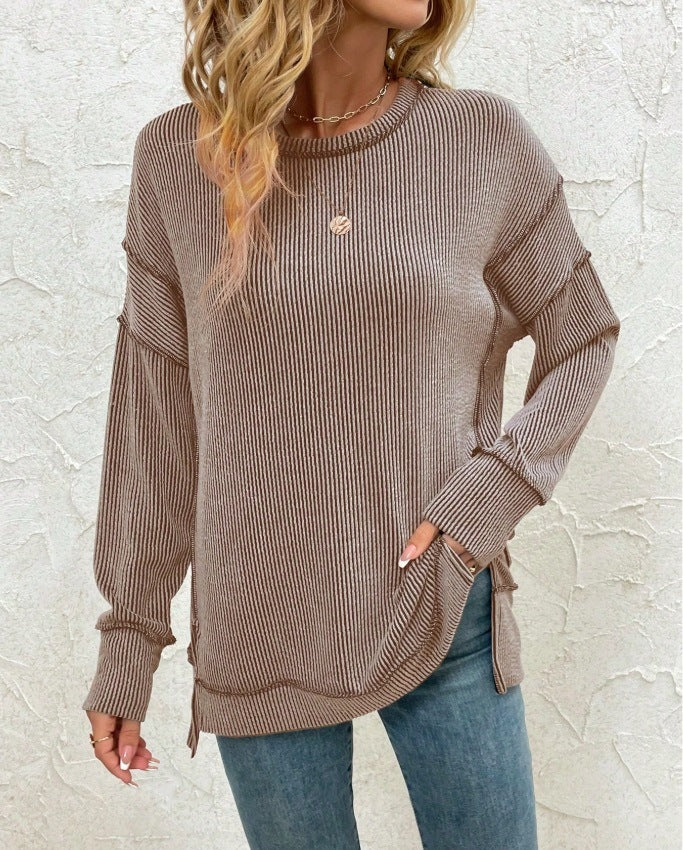 Split-front Long-sleeve Loose-fitting Sweatshirt Hoodie
