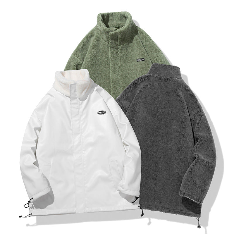 Men’s Reversible Fleece Jacket | Warm Zip Up Coat with Stand Collar