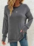 Split-front Long-sleeve Loose-fitting Sweatshirt Hoodie