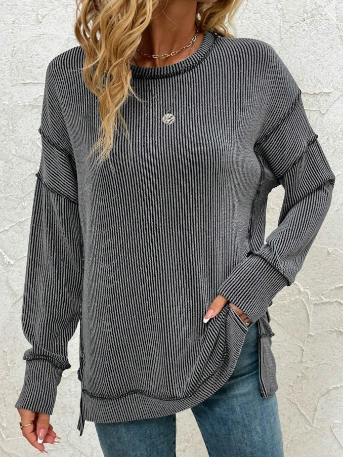 Split-front Long-sleeve Loose-fitting Sweatshirt Hoodie