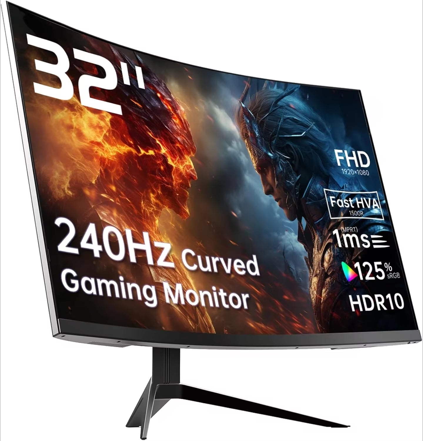 32 Inch 240Hz Curved Gaming Monitor 1500R 1080P 125% Srgb 1Ms, Freesync/G-Sync HDR10,HDMI/DP/USB Ports VESA