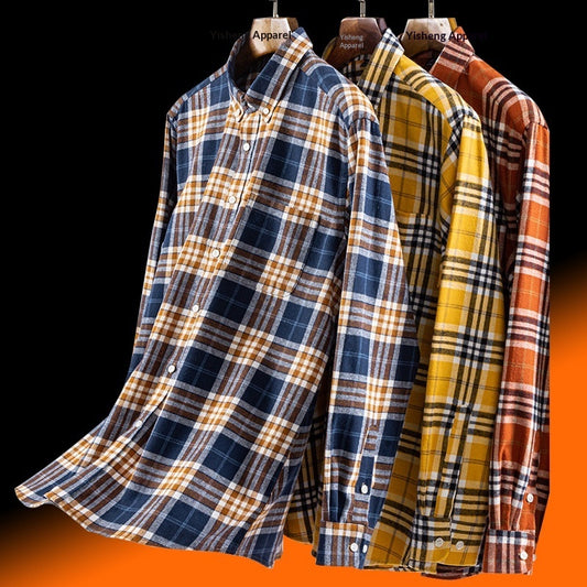 👕 Men’s Cotton Plaid Long Sleeve Shirt