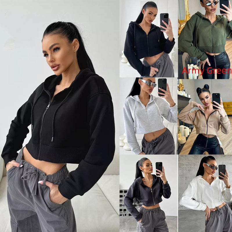 ✨ Women’s Cropped Zip Hoodie – Fashion Drawstring Sweatshirt ✨