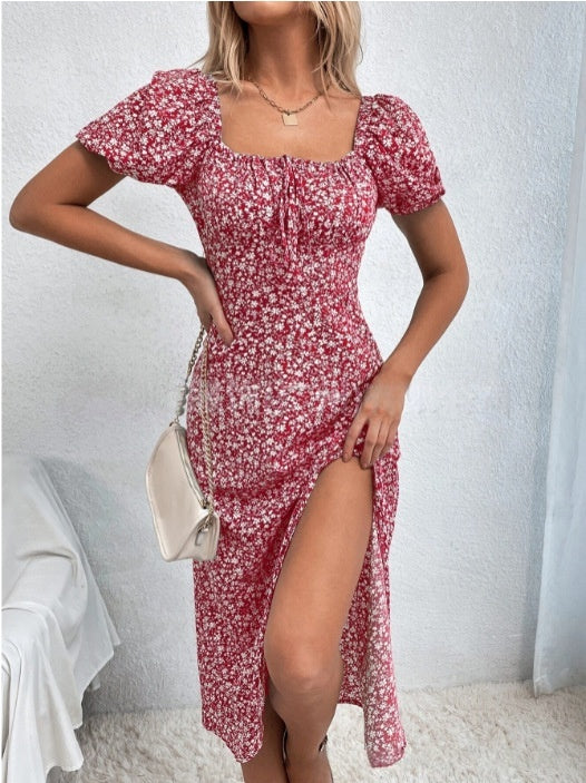 French-Style Floral Slip Dress - Adjustable Suspender Straps