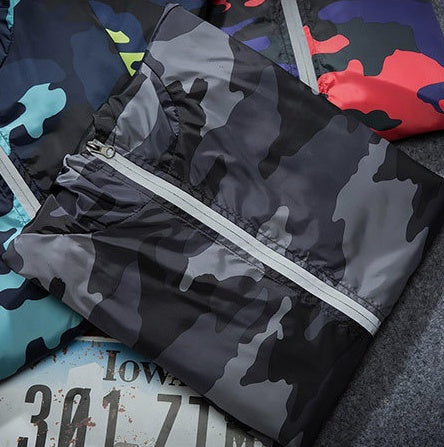 Men’s Camo Hooded Jacket – Lightweight Zip-Up Windbreaker (Spring/Autumn)