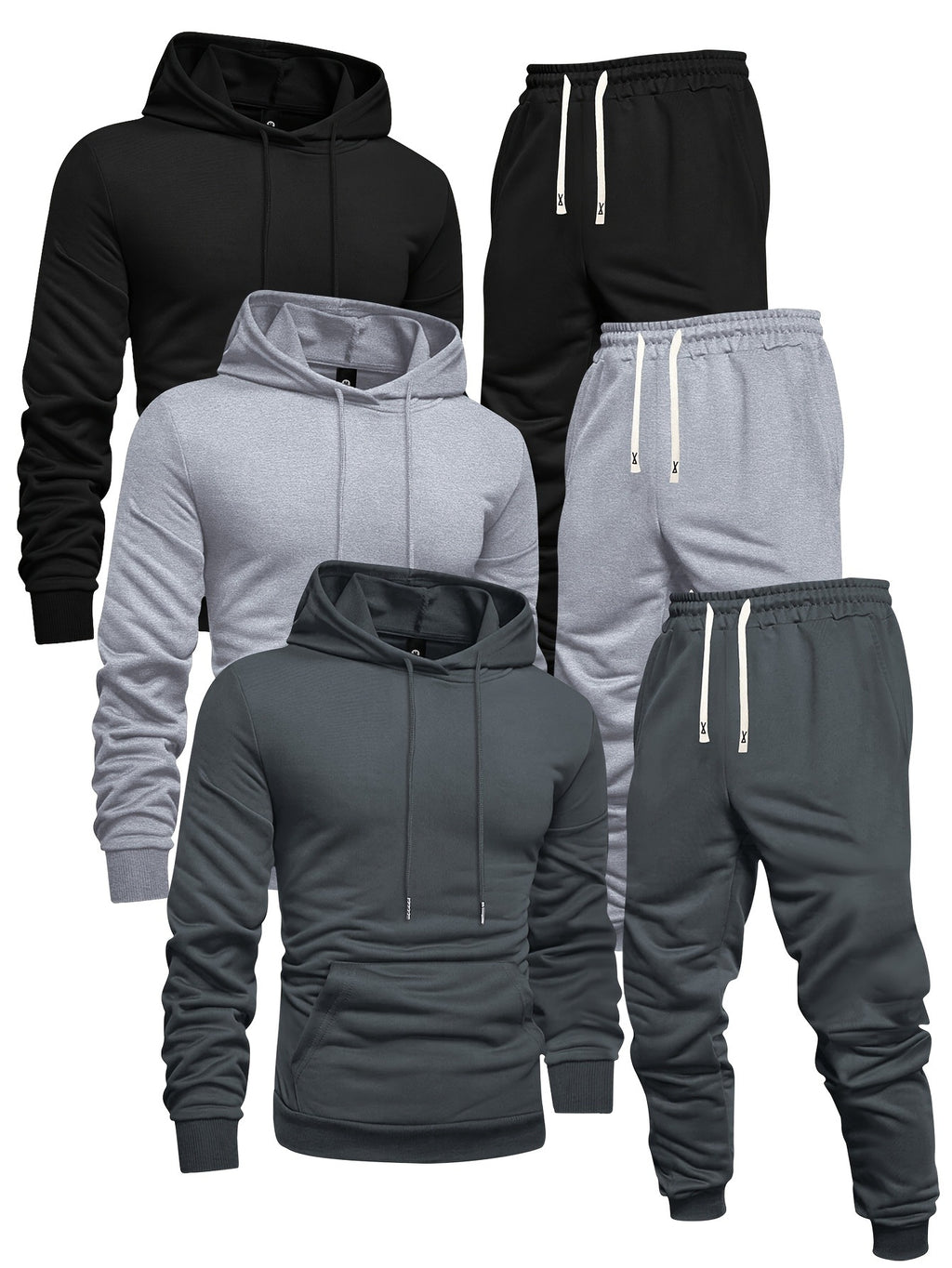 🔥 3 Sets Men’s Casual Sports Hoodies & Pants Tracksuit Bundle