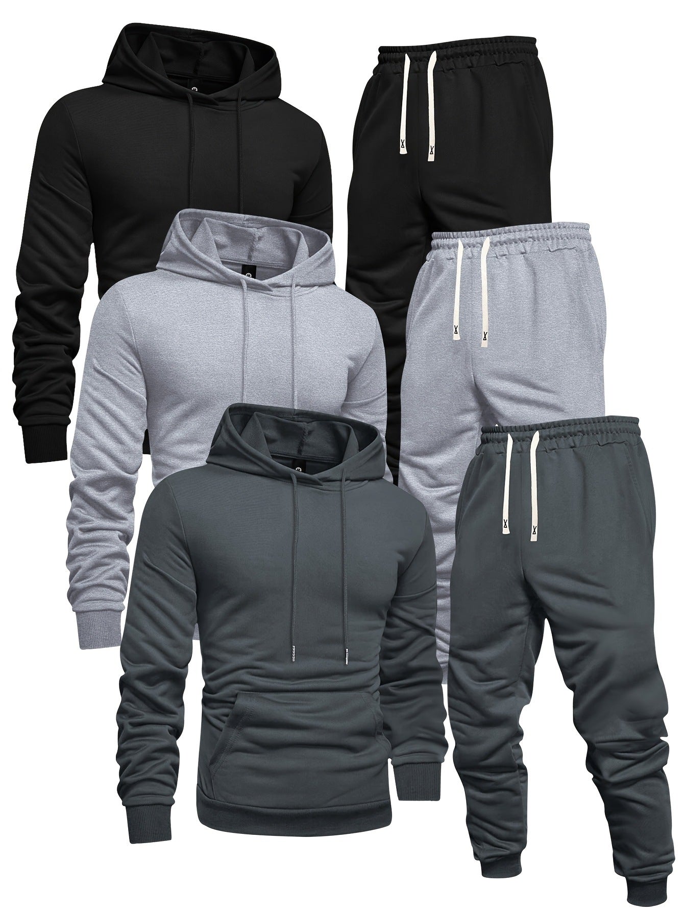 🔥 3 Sets Men’s Casual Sports Hoodies & Pants Tracksuit Bundle