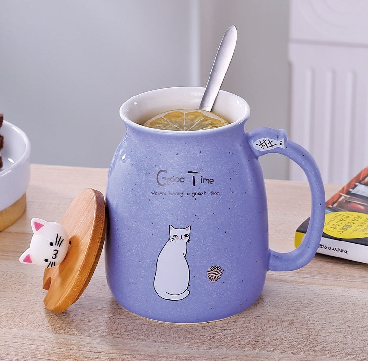 Cat Mug 450ml – Comes With Lid + Spoon