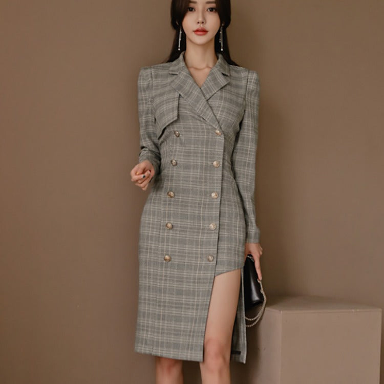 Women's Office Fashion Plaid Blazer Dress