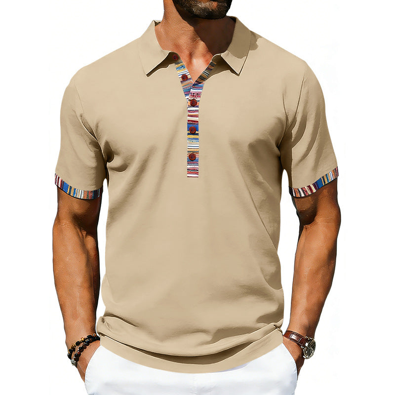 Men's Casual Lapel Contrast-color Polo Shirt Short-sleeve Polo Tee