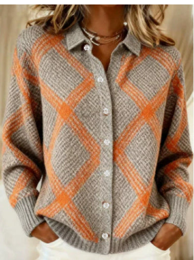 Printed Lapel Sweater Fashion Casual Long-sleeved Button Pullover