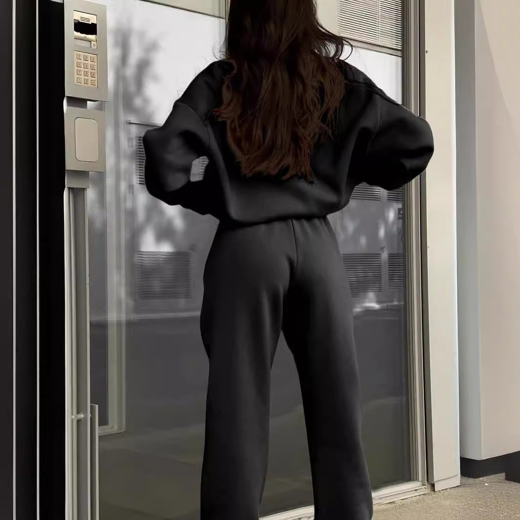 Long-sleeved Sports Sweatshirt And Elastic Band Trousers With Pocket