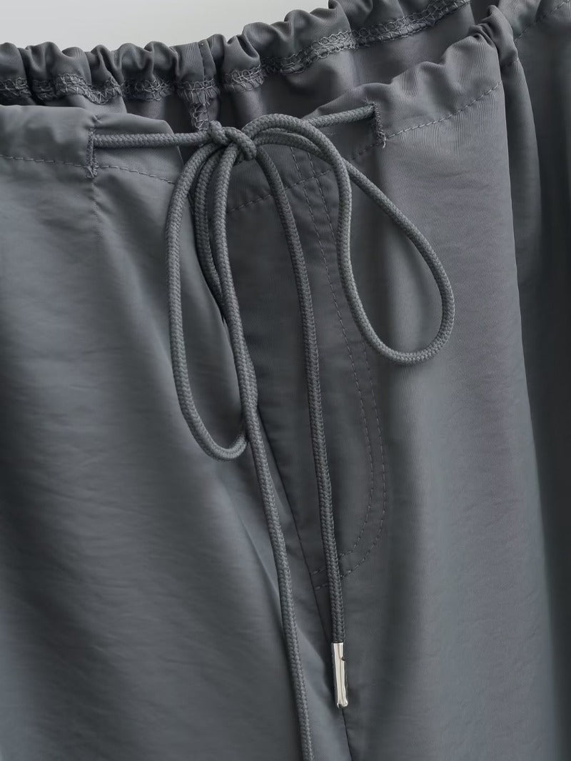 Summer New Thin Baggy Straight Trousers Waist Belt Paper Bag Pants High-waisted Trousers Drawstring Casual Pants