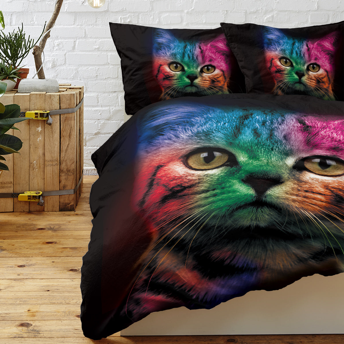 Colourful Cat Duvet Cover Set (3pc) | Soft Microfibre Bedding