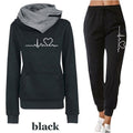 Women’s Heartbeat Hoodie Tracksuit Set 💖 | Autumn Pullover & Black Joggers