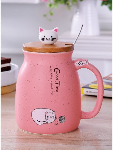 Cat Mug 450ml – Comes With Lid + Spoon
