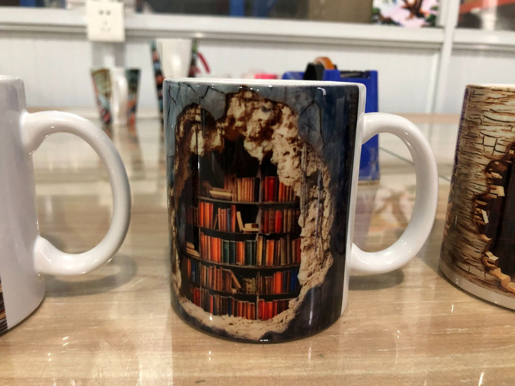 3D Book Shelf Ceramic Mugs