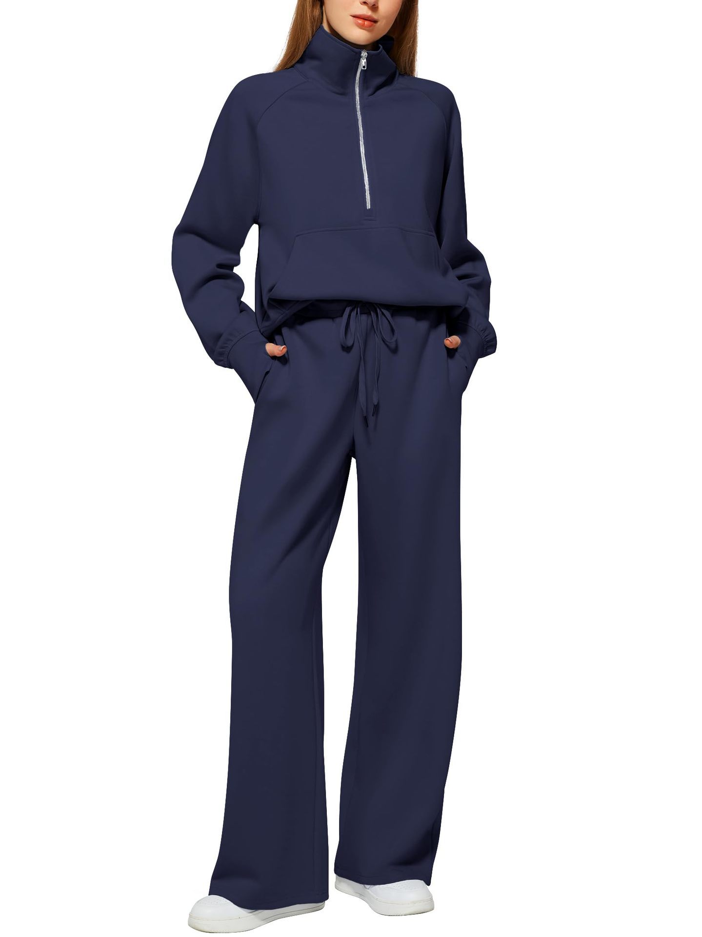 Half Zip Long Sleeve Sweatshirt And Wide Leg Pants