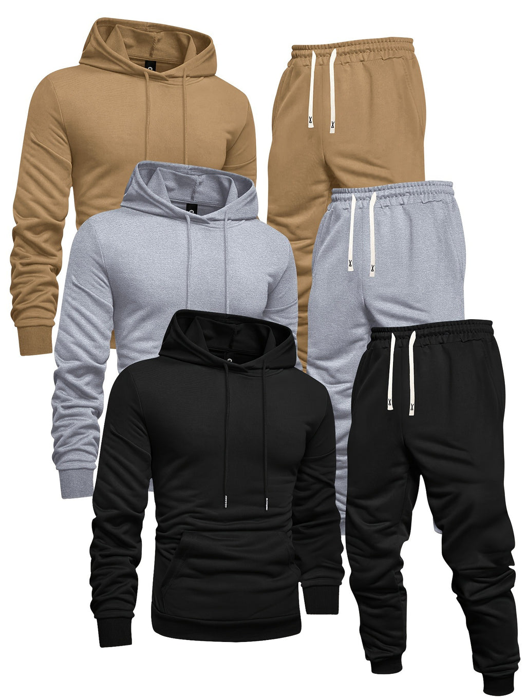 🔥 3 Sets Men’s Casual Sports Hoodies & Pants Tracksuit Bundle