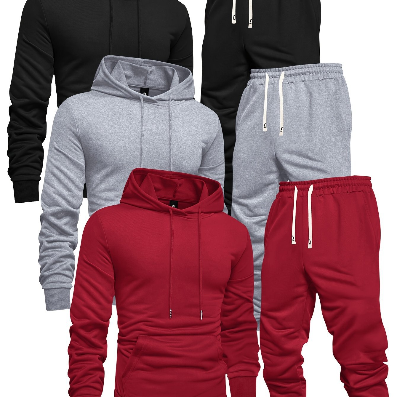 🔥 3 Sets Men’s Casual Sports Hoodies & Pants Tracksuit Bundle
