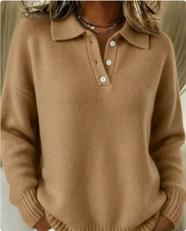 Printed Lapel Sweater Fashion Casual Long-sleeved Button Pullover