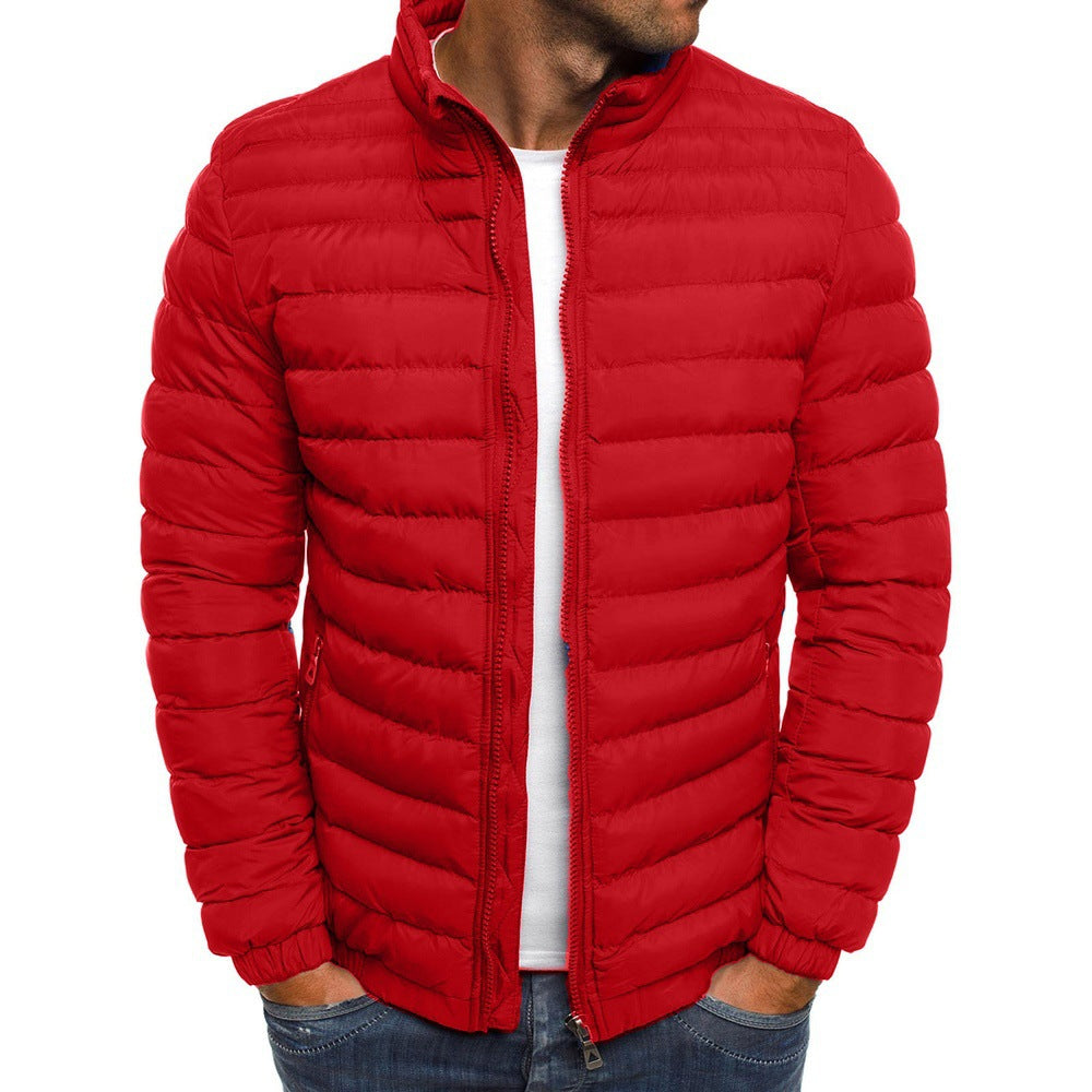 Men Jacket Zipper Solid Color Long Sleeves Coldproof Coat