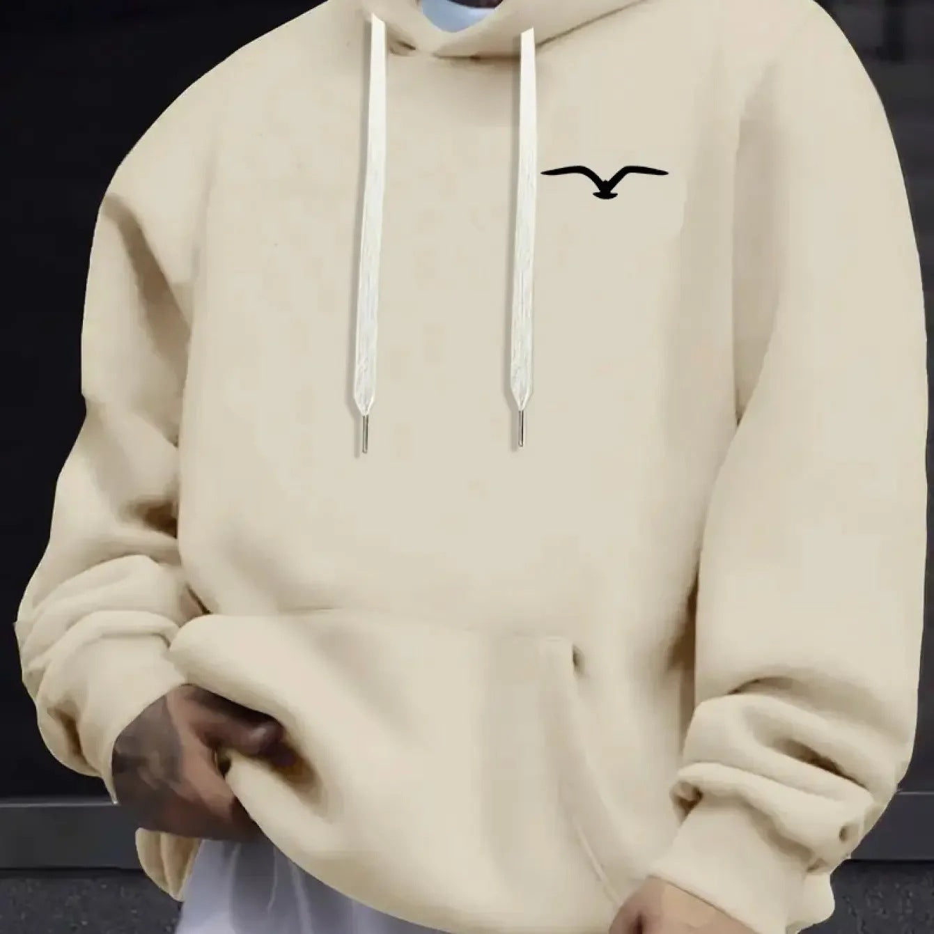 Mens Casual Bird Print Hoodie | Long Sleeve Pullover