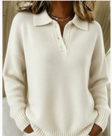 Printed Lapel Sweater Fashion Casual Long-sleeved Button Pullover