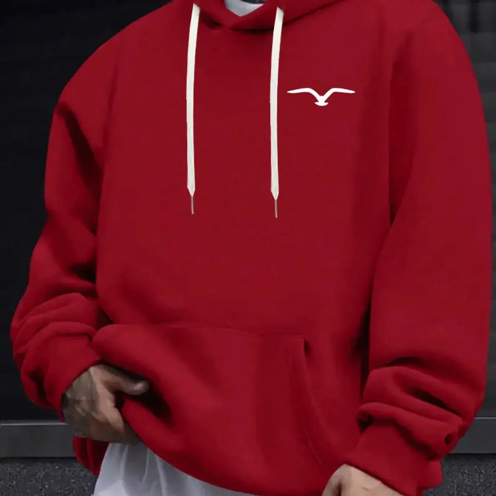 Mens Casual Bird Print Hoodie | Long Sleeve Pullover