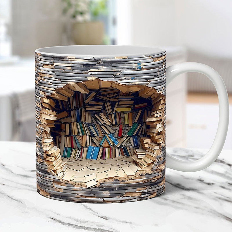 3D Book Shelf Ceramic Mugs
