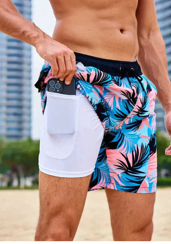 Mens Double-layer Beach Shorts