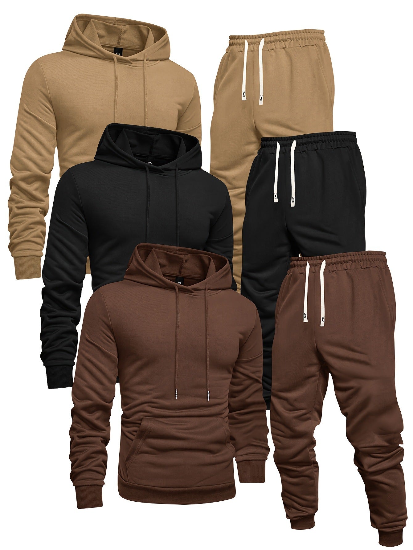 🔥 3 Sets Men’s Casual Sports Hoodies & Pants Tracksuit Bundle