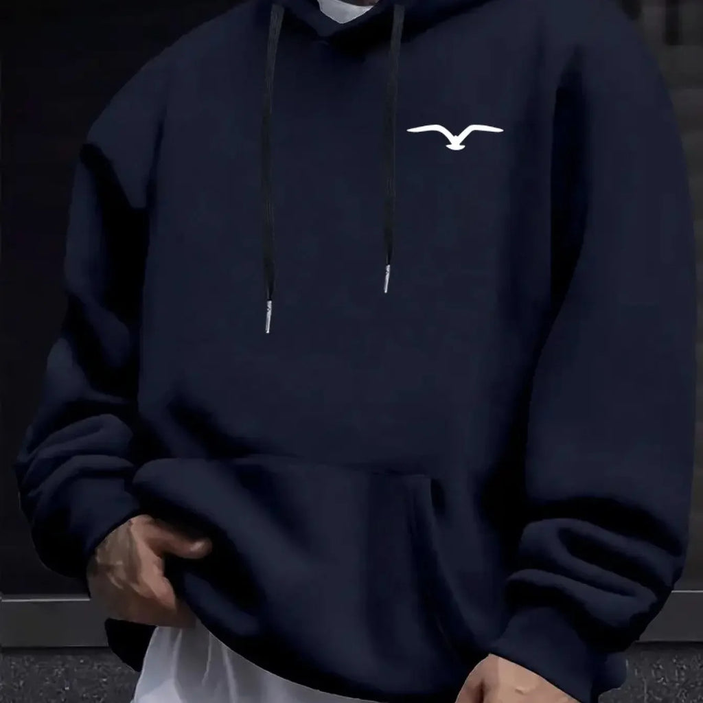 Mens Casual Bird Print Hoodie | Long Sleeve Pullover