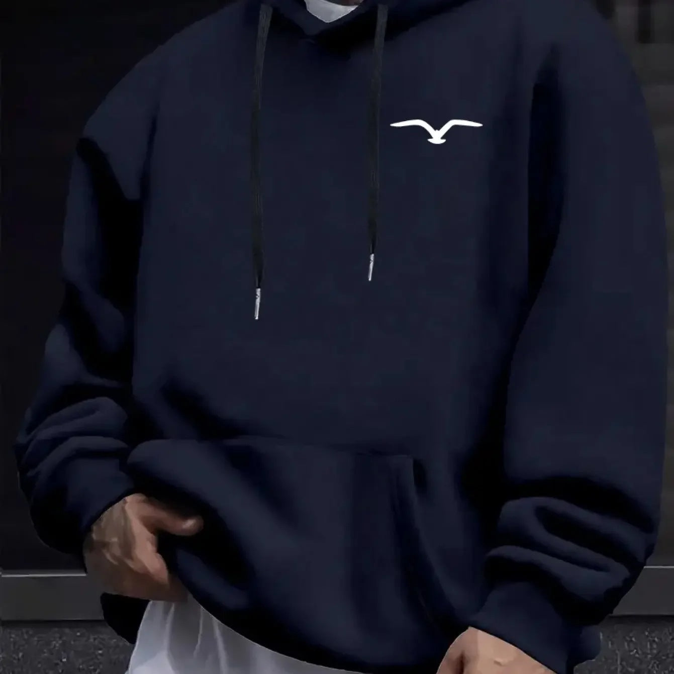 Mens Casual Bird Print Hoodie | Long Sleeve Pullover