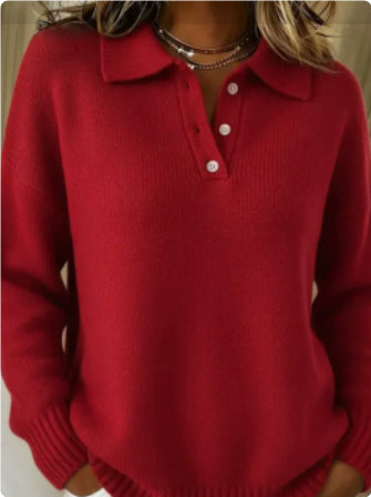 Printed Lapel Sweater Fashion Casual Long-sleeved Button Pullover