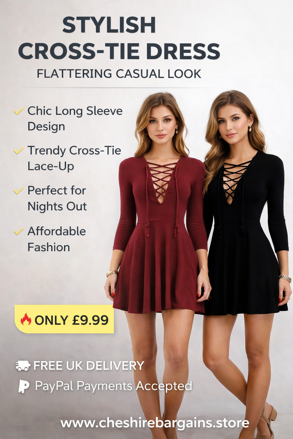Women's Cross-Tie Strap Long-Sleeve Casual Dress